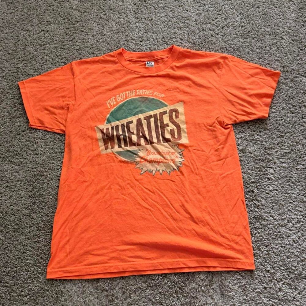 Vintage Wheaties T Shirt Medium Orange Breakfast of Champions Graphic Tee